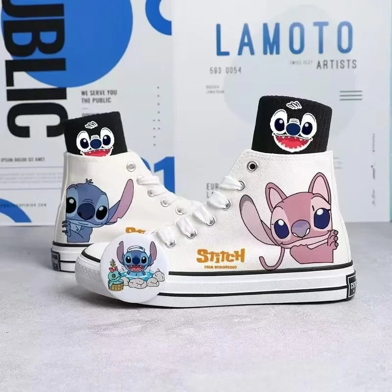 2024 autumn cartoon cute Stitch pattern student high top design sense niche black canvas shoes for men and women couple shoes