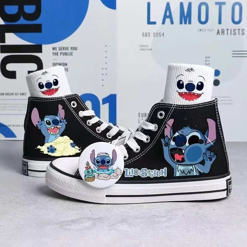 2024 autumn cartoon cute Stitch pattern student high top design sense niche black canvas shoes for men and women couple shoes