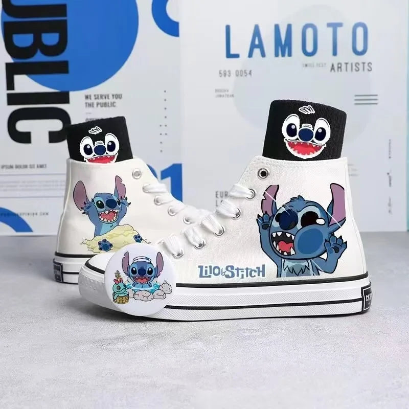 2024 autumn cartoon cute Stitch pattern student high top design sense niche black canvas shoes for men and women couple shoes