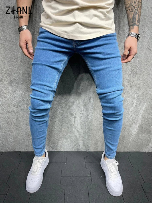 Men Elastic Waist Skinny Jeans