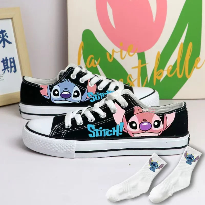 2024 autumn cartoon cute Stitch pattern student high top design sense niche black canvas shoes for men and women couple shoes