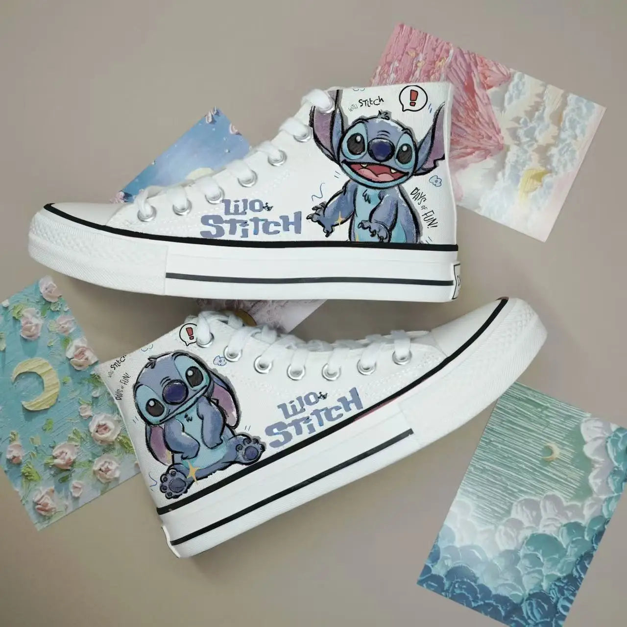 2024 autumn cartoon cute Stitch pattern student high top design sense niche black canvas shoes for men and women couple shoes