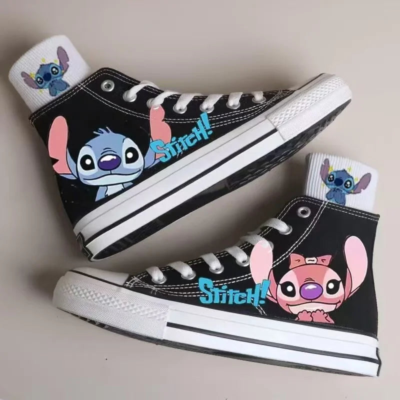 2024 autumn cartoon cute Stitch pattern student high top design sense niche black canvas shoes for men and women couple shoes