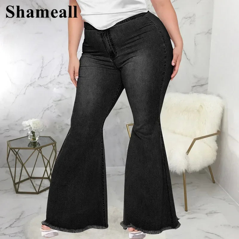 High Waist Spliced Flared Jeans