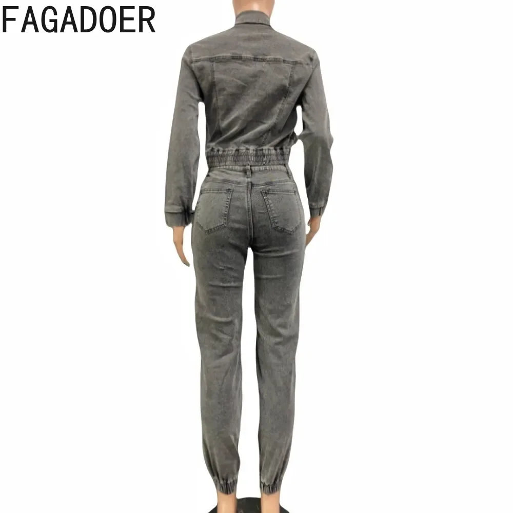 FAGADOER Fashion Denim Two Piece