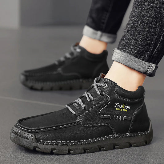 Casual Sneaker Loafers Casual Shoes High Boots Leather Winter Sport  for Men Soft and Comfortable Non-slip Cotton-padded shoes